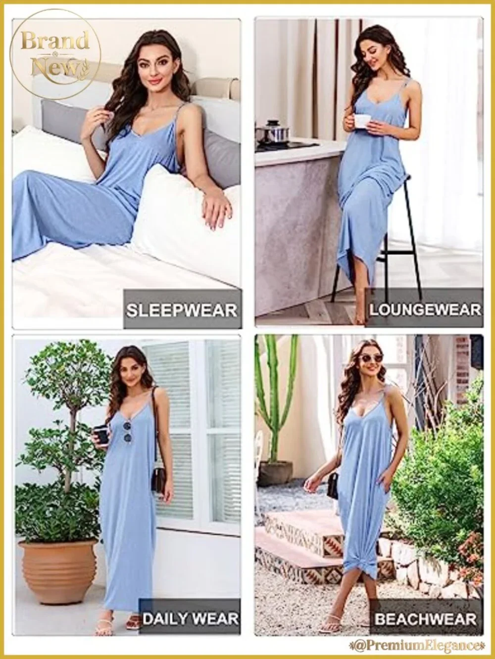 Women's Cotton Sleeveless Nightgown Long Sleep Dress with Pockets